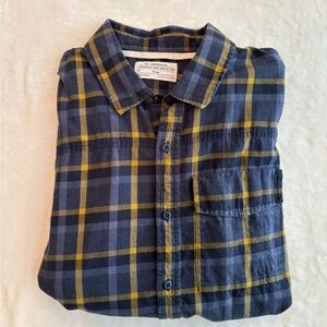 REI Blue and Yellow Plaid Button-Up Shirt